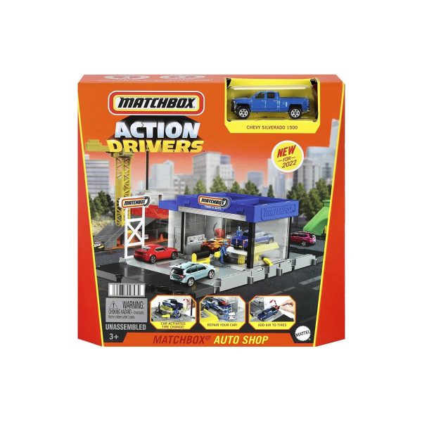 Mattel HDL34 - Matchbox - Action Drivers - Werkstatt Spielset mit Fahrzeugen