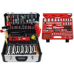 FAMEX 420-18 Profi Werkzeugkoffer mit Werkzeug Set und Steckschlüsselsatz