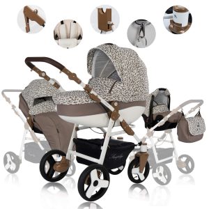 Friedrich Hugo Simpligo   3 in 1 Kombi Kinderwagen Set   Luftreifen   Farbe: Leopard Beige (Stoff)