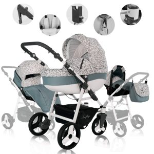 Friedrich Hugo Simpligo   3 in 1 Kombi Kinderwagen Set   Luftreifen   Farbe: Leopard Grau (Stoff)