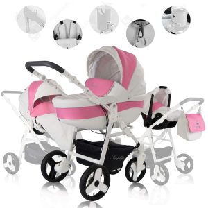 Friedrich Hugo Simpligo   3 in 1 Kombi Kinderwagen Set   Luftreifen   Farbe: Pink (Kunstleder)