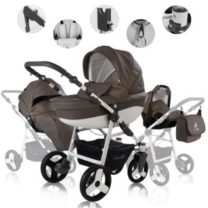 Friedrich Hugo Simpligo   3 in 1 Kombi Kinderwagen Set   Luftreifen   Farbe: Schlamm (Kunstleder)