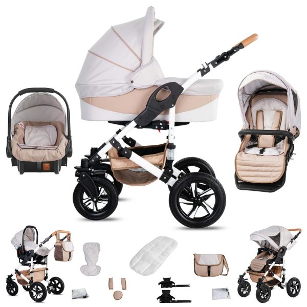 Friedrich Hugo Hamburg   3 in 1 Kombi Kinderwagen Set   Hartgummireifen   Farbe: Cream & Beige