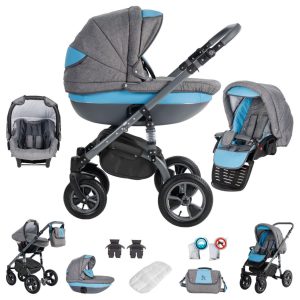 Friedrich Hugo Greyline   3 in 1 Kombi Kinderwagen Set   Luftreifen   Farbe: Blue