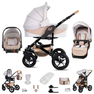 Friedrich Hugo Münster   3 in 1 Kombi Kinderwagen Set   Hartgummireifen   Farbe: Cream & Beige