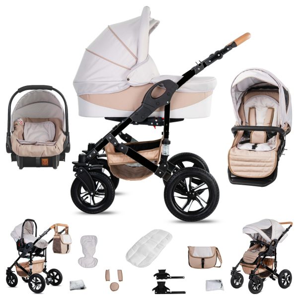 Friedrich Hugo Münster   3 in 1 Kombi Kinderwagen Set   Hartgummireifen   Farbe: Cream & Beige