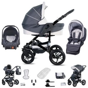 Friedrich Hugo Münster   3 in 1 Kombi Kinderwagen Set   Luftreifen   Farbe: Grey & White