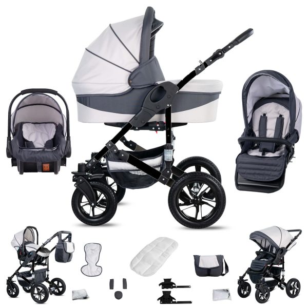 Friedrich Hugo Münster   3 in 1 Kombi Kinderwagen Set   Luftreifen   Farbe: White & Grey