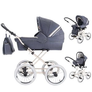 Friedrich Hugo Natureline   3 in 1 Kombi Kinderwagen Set   Öko Nostalgie Kinderwagen   Farbe: Elisabeth Stone Creme