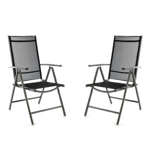 VCM 2er Set Klappstuhl Alu Textilene schwarz Rahmen dunkelgrau Gartenstuhl Camping
