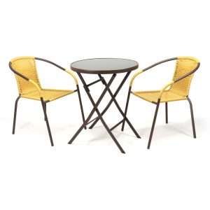 VCM Bistroset Balkonset beige Sitzgarnitur aus Klapptisch + Bistrostuhl Polyrattan