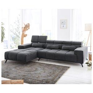 Couch Ordino Mikrofaser Schwarz 285x200 Ottomane links Relaxfunktion Ecksofa