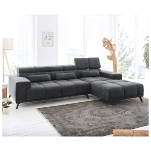 Couch Ordino Mikrofaser Schwarz 285x200 Ottomane rechts Relaxfunktion Ecksofa