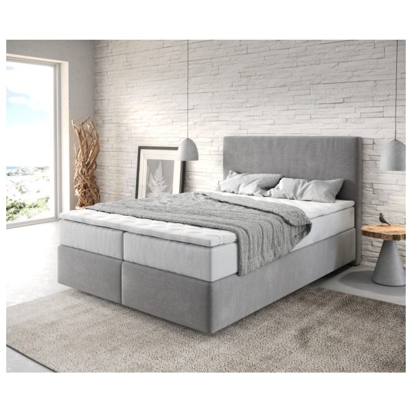 Boxspringbett Dream-Well Mikrofaser Grau 140x200 cm mit TFK Matratze und Visco Topper