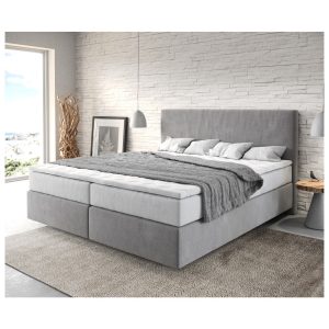 Boxspringbett Dream-Well Mikrofaser Grau 180x200 cm mit TFK Matratze und Visco Topper