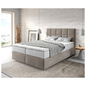 Boxspringbett Dream-Fine Mikrofaser Beige 140x200 cm mit TFK Matratze und Visco Topper