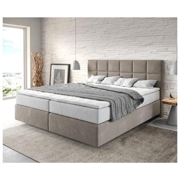 Boxspringbett Dream-Fine Mikrofaser Beige 180x200 cm mit TFK Matratze und Visco Topper