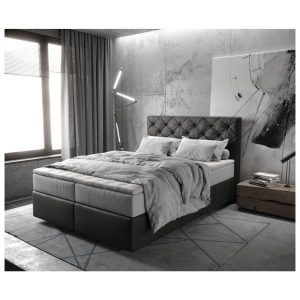 Boxspringbett Dream-Great Mikrofaser Anthrazit Vintage 140x200 cm TFK Matratze u. Topper