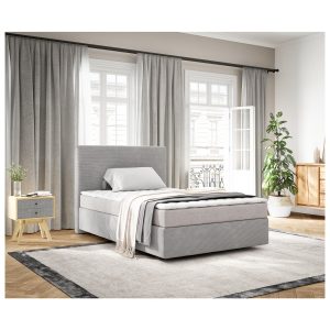 Boxspringbett Dream-Well Cord Silbergrau 120x200 cm mit Matratze und Topper