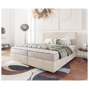 Boxspringbett Dream-Well Cord Beige 180x200 cm mit Matratze und Topper