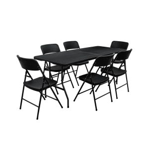 Gartenmöbel Set in Rattan Optik - 180 cm Tisch mit 6 Stühlen Sitzgruppe Klappbar