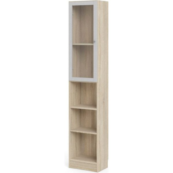 Base Regal 4 Ablagen Glastür Eiche weiss Holz Standregal Vitrine Bücherregal