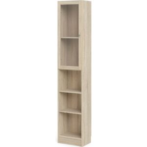 Base Regal 4 Ablagen Glastür Eiche Glas Holz Standregal Vitrine Bücherregal