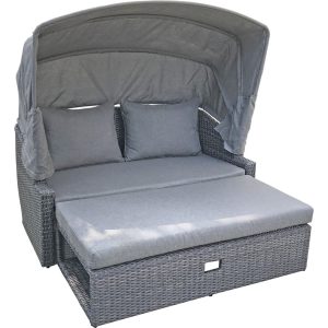 Garten Lounge Sonneninsel Sofa Funktion Sitzgruppe Sitzecke Polyrattan grau
