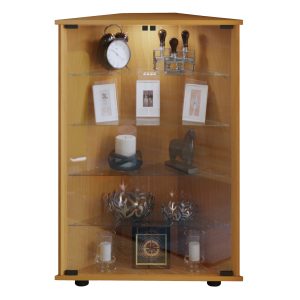 Vitrinenschrank Glas Vitrine Eckschrank LED Standvitrine Schrank Buche Dekor