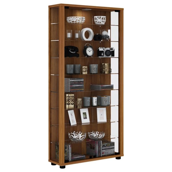 Vitrinenschrank Glas Vitrine LED Standvitrine Wohnzimmer Schrank Nussbaum Dekor