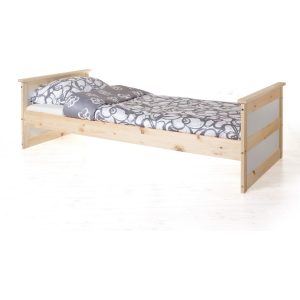 TiCAA Einzelbett Theodor 100x200 Kiefer Natur Kopfteil Weiß