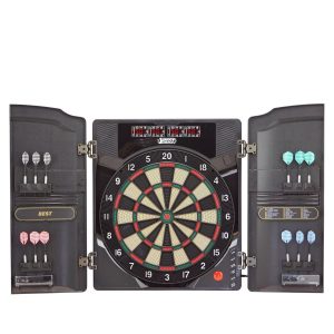 Best Sporting Dartscheibe elektronisch Oxford 2.0 I elektronische Dartscheibe mit LED-Anzeigen I E-Dartscheibe mit 12 Dartpfeilen & Ersatzspitzen I Dartboard Kabinett mit Walnuss-Optik