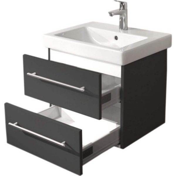 Badmöbel inkl. Villeroy & Boch Waschbecken Subway 2.0 55cm anthrazit seidenglanz