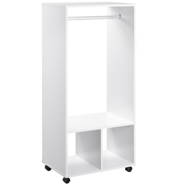 HOMCOM Mobiler Kleiderschrank mit 4 Schwenkräder weiß 60 x 40 x 128 cm (BxTxH)   Kleiderschrank Gaderobe Gaderobenständer