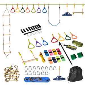 Outsunny Kinder-Kletterseil-Set mit Tragetasche bunt 1300L x 50B x 110H cm   ninja slackline set  hängende hindernisse  klettertraining seil