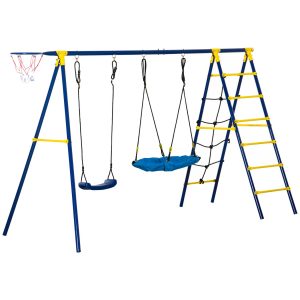 Outsunny Kinderschaukel mit Kletterleiter blau 285L x 138B x 175H cm   kinderschaukel  schaukel-set  spielschaukel