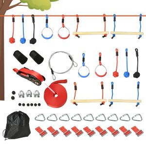 Outsunny Ninja Slackline-Set mit Aufbewahrungstasche für Kinder bunt 1000L x 40B x 100H cm   ninja slackline-set  klettergerüst  outdoor klettertraining seil