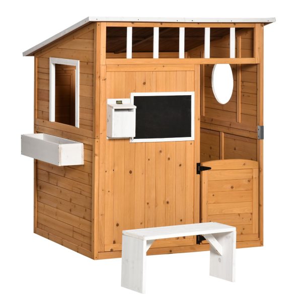 Outsunny Kinderspielhaus mit Bank gelb 122L x 108B x 135