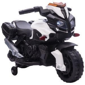 HOMCOM Elektrisches Motorrad für Kinder mit Hupe und Scheinwerfer weiß und schwarz 88