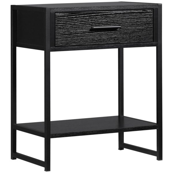 HOMCOM Nachttisch mit offenem Regal schwarz 45L x 30B x 55H cm   beistelltisch  nachtkommode mit schubladen  nachtschrank  sofatisch