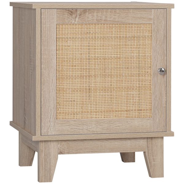 HOMCOM Nachttisch mit verstellbarem Einlegeboden natur 48L x 40B x 58H cm   nachtschrank  rattan-design  beistelltisch  nachtkommode  sofatisch