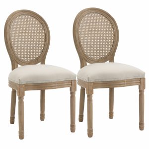 HOMCOM Esszimmerstuhl 2er-Set beige 49B x 56T x 96H cm   2er Set Esszimmerstühle Vintage Küchenstuhl Stuhl Esszimmerstuhl