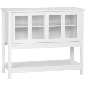 HOMCOM Sideboard mit Glasschiebetüren weiß 95L x 39