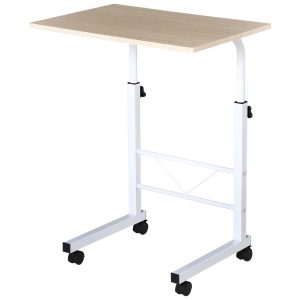 HOMCOM Beistelltisch mit Rädern und Bremsen natur B60 x T40 x H78 cm   Beistelltisch Nachttisch Beistelltisch mit Rollen Rollcontainer