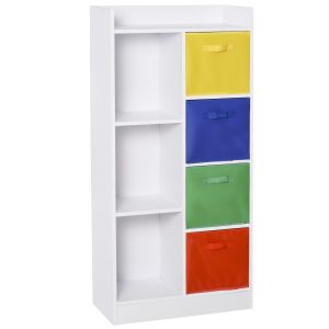 HOMCOM Bücherregal mit 4 Stoffboxen weiß