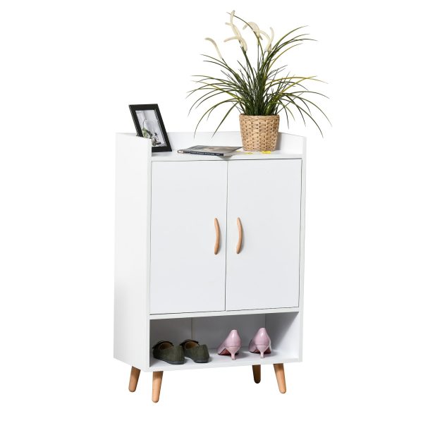 HOMCOM Schuhschrank mit Türen weiß 60 x 30 x 92 cm (BxTxH)   Schuhständer Schuhkipper Schuhregal Flurschrank