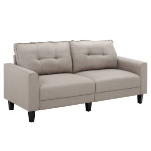 HOMCOM 2-Sitzer Sofa mit abnehmbaren Rückenkissen beige 202B x 72T x 91H cm   Klappbett Schlafsessel Gästebett Schlafsofa Sofa Ecksofa