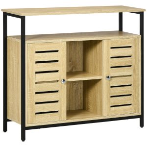 HOMCOM Sideboard Mit Kippschutz natur 90L x 30B x 79