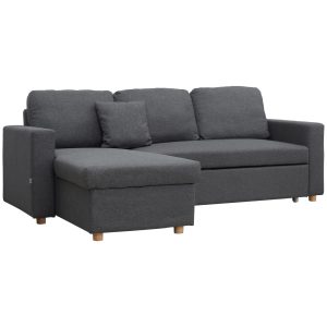 HOMCOM Ecksofa mit Bettfunktion grau 228L x 148B x 88H cm   ecksofa mit bettfunktion  eckcouch  l-form schlafsofa  stauraum