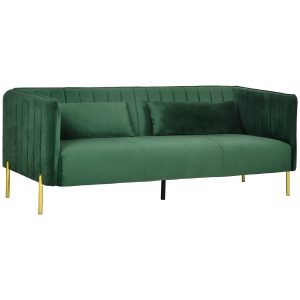 HOMCOM 3-Sitzer-Sofa mit Sitzkissen grün 195L x 88B x 76H cm   loveseat  dreisitzer stoffsofa  3 sitzer sofa  wohnzimmersofa